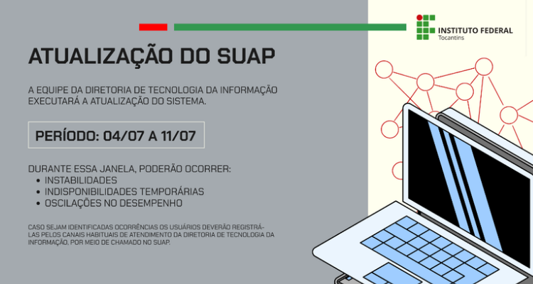 Nova versão do SUAP será implantada no IFTO a partir de 4 de julho