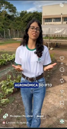 A estudante comunicadora Maria Clara, em vídeo produzido para as redes sociais do IFTO